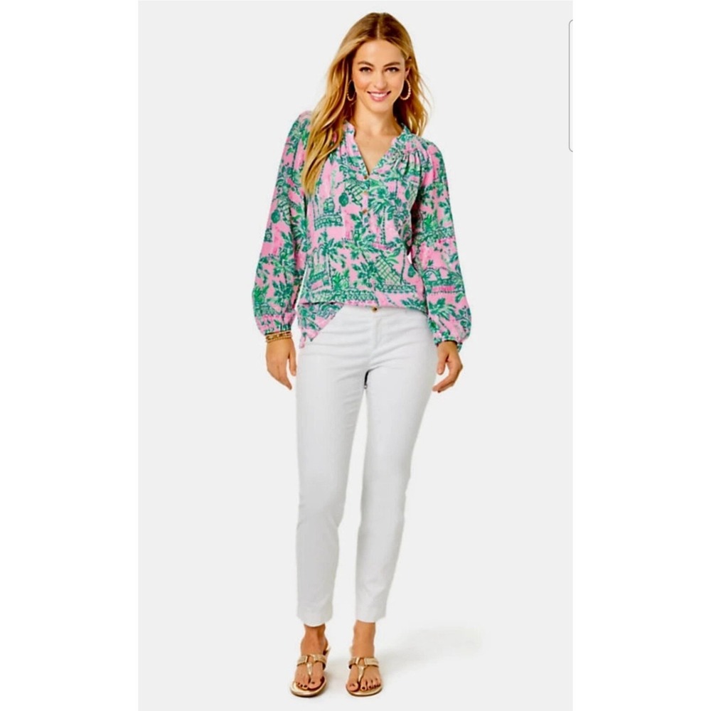 Lilly Pulitzer Sz 4 Kelly Skinny Ankle Pants Resort White Textured Jacquard #576